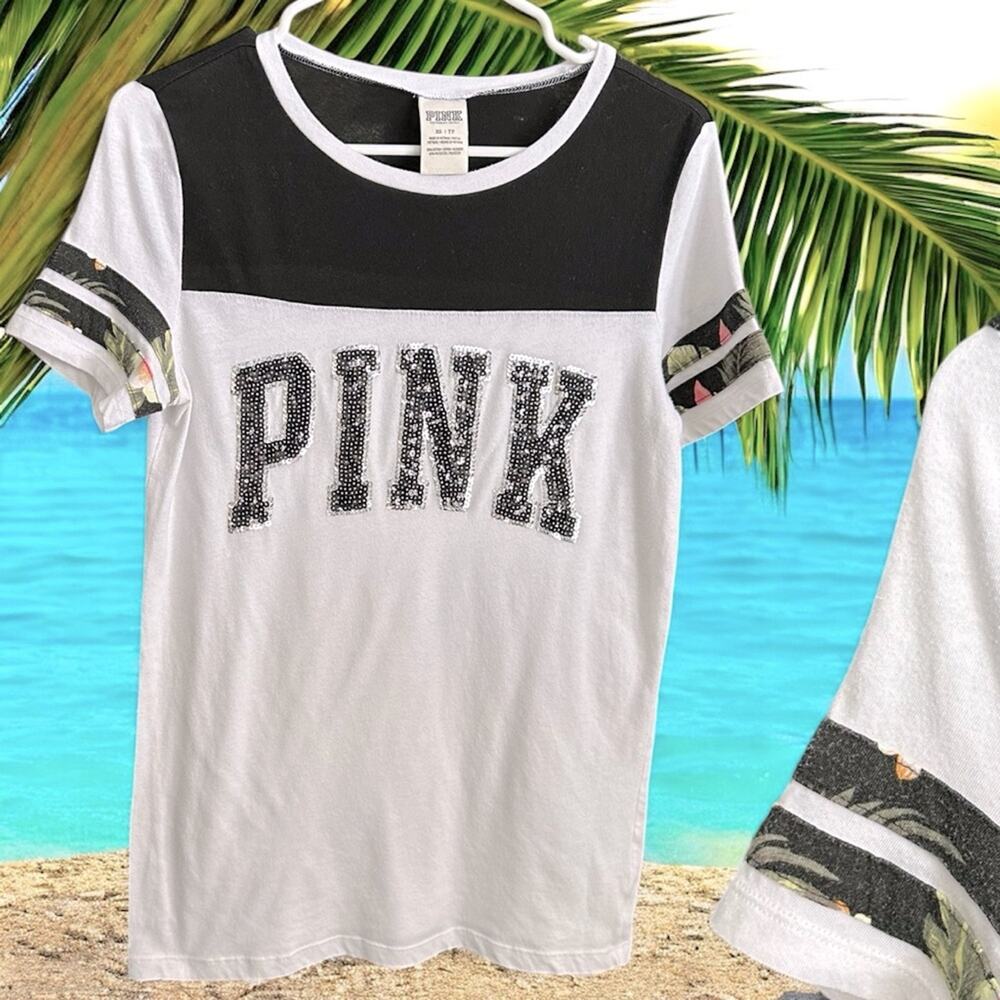 Victoria’s Secret Pink Bling Tropical T Shirt in Excellent Condition XS